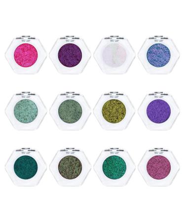 Shimmer Eyeshadow - 12X Girls Sparkly Eye Shadow Single Buildable Reflective Glitter Eyeshadow Single for Travel Daily Travel Parties Picnics