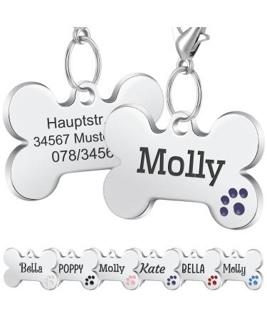 Nibana Dog Tag Personalized Pet ID Tags Custom Dog Name Tags Engraved on Both Sides 4 Lines of Custom Text Paw Print Bone Pet Tag for Dogs Cats (Purple)