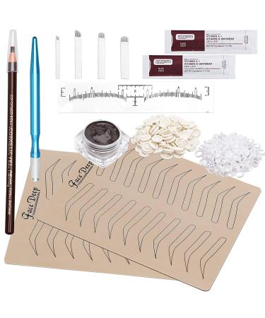 Fenshine Eyebrow Practice Kit  Eyebrow Kit with Blades Pigment Practice Skin Eyebrow Ruler Repair Gel Ring Cup Finger Gloves Pencil 9.17 Ounce (Pack of 1)