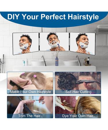 360 Haircuts Mirror with LED Lights for Self Hair Cutting - Tri Fold Mirror for Barber Use - Portable and Height Adjustable Hooks - Black - Buy Online on GoSupps.com