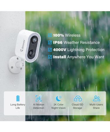 Jennov 2K Wireless Outdoor & Indoor Camera Wi-Fi Battery Powered Camera with AI Smart Color Night Vision - Pack Of 2 - Buy Online on GoSupps.com