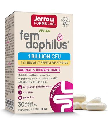 Jarrow Formulas Fem-Dophilus Probiotics 1 Billion CFU With 2 Clinically Effective Strains, Dietary Supplement for Vaginal and Urinary Tract Support, 30 Veggie Capsules, 30 Day Supply