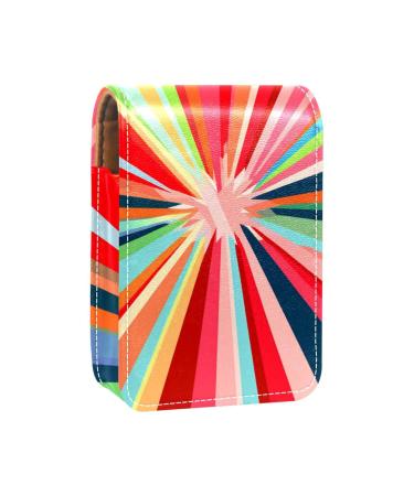 Travel Lipstick Organizer Case Lipstick Case Portable Makeup Bag With Mirror Colorful Stripes Rainbow Swirls P153k3nkdx