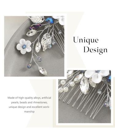 Silver Blue Rhinestone Flower Bride Wedding Hair Comb - Crystal Bridal Hair Accessory for Women & Girls - Buy Online on GoSupps.com