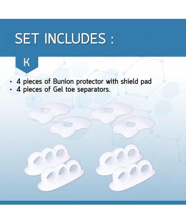 BENNARA Toe Straightener Set K - 4pc Large Bunion Protector & Gel Toe Separator for Bunion Pain Relief - Buy Online on GoSupps.com
