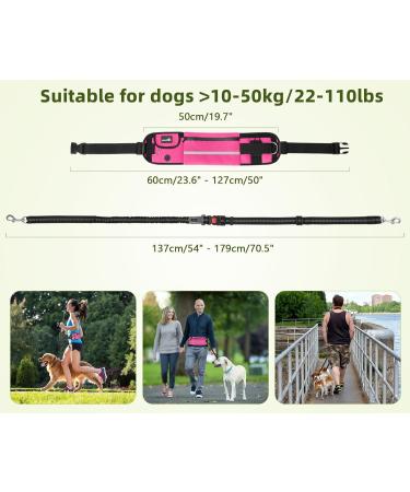 Pecute Jogging Leash for Large & Medium Dogs | Elastic Running Belt with Bag | Pink Supports Up to 100kg - Buy Online on GoSupps.com