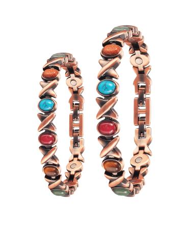 Yinox 3500 Gauss Lady arthritis magnetic therapy copper jewelry set effectively relieves bone pain has slight slimming and lymphatic drainage effects (bracelet + foot chain) (C)