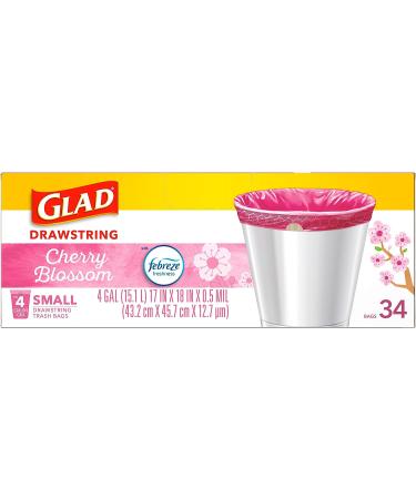 Glad OdorShield 4 Gallon Small Drawstring Trash Bags, 34 Count, Febreze Cherry Blossom - Strong Odor Control - Buy Online on GoSupps.com