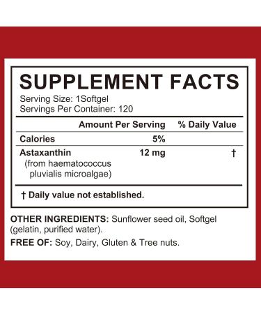 Astaxanthin Supplement Natural Antioxidant Support 12mg High Strength Softgels Clean Formula, Gluten-Free, Easy to Swallow Capsules for Daily Wellness 120 Count (Pack of 1) - Buy Online on GoSupps.com