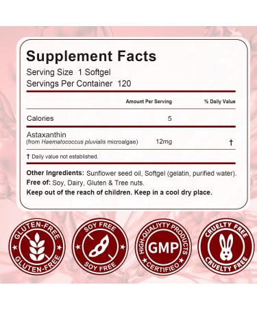 Daiasns Astaxanthin 12mg Astaxanthin Antioxidant Supplements Supports Eye Joint Internal Circulation and Skin Health - Non-GMO 120 Softgels - 4 Month Supply - Buy Online on GoSupps.com