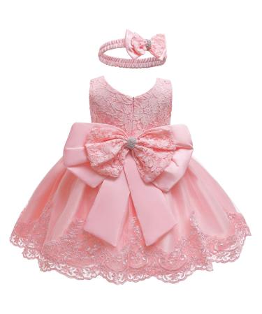 LZH Baby Girls Lace Dress Bowknot Flower Dresses Wedding Pageant Baptism Christening Tutu Gown 0-24 Months 18-24 Months Baby Pink 1