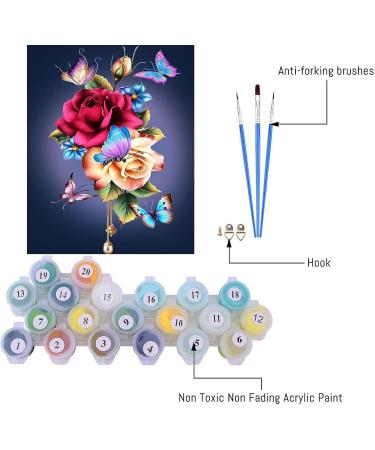 Flower Paint by Numbers Kit - Butterfly Adult DIY Oil Painting 12X16 Inch - for Adults & Kids Beginners - Pink - Buy Online on GoSupps.com
