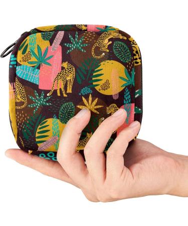 Stylish Menstruation Pad Bag with Zipper - Women's Napkin & Tampon Organizer in Leopard & Tropical Leaf Patterns - Buy Online on GoSupps.com