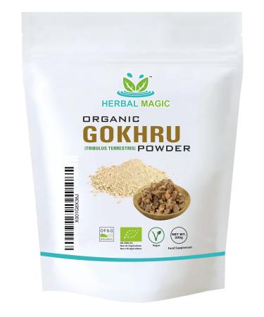 Herbal Magic's Organic Terrestris Powder/Gokhru Powder - Revered Herb in Ayurveda - Free from Fillers Artificial Colour Flavour & Preservatives of&G UK Organic Certified 200g 200 g (Pack of 1)