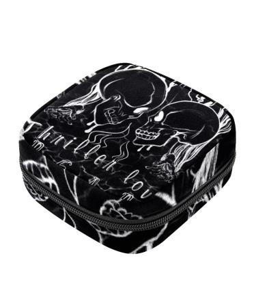 Skull Sanitary Napkin Storage Bag for Girls Women Portable First Period Pads Bag Tampons Holder Girls Travel Makeup Bag Large Capacity Multicoloured 04