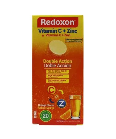 Redoxon Vitamin C + Zinc Effervescent Tablets of Vitamin C and Zinc Helps Support Your Immune System Orange Flavor 20 Effervescent Tablets 2.82 Oz Box