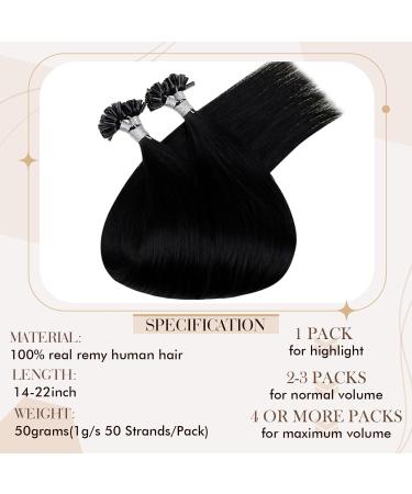 Hetto Real Hair Bonding Extensions - 20 Inch #1 Black Remy Hair - 50cm 50g Premium Quality - Buy Online on GoSupps.com