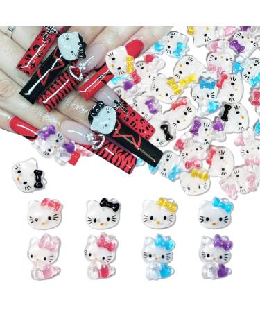 Tezocr Kawaii Nail Charms Hello Kitty Nail Charms for Acrylic Nails Cute Nail Jewelry Design Hello Kitty Nail Art Charms for Women Girls Cartoon Nail Diamond Decoration DIY Manicure Accessories Multicolor