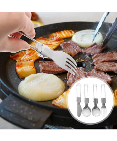 Mobestech Folding Spoon Fork Set Portable Camping Cutlery Salad Server Stainless Steel Serving Spoons Appetizer Forks Dessert Forks Scoop for Travel Outdoors - Buy Online on GoSupps.com