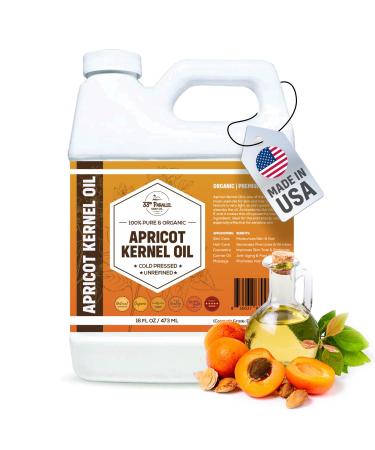 Organic Apricot Kernel Oil (16 Oz) Premium Cold Pressed Unrefined | 100% Pure Apricot Kernel Oil for Skin Face Hair Soap Making Massage | Carrier for Essential Oils | Available Bulk | 16 FL OZ