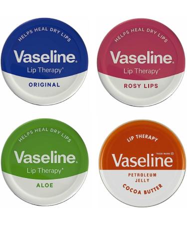 Vaseline Lip Balm - Petroleum Jelly - Lip Therapy - Original Coco Butter Alo VeraAnd Rosy 20g Tin - Soothes Dry Lips - Pack Of 4 - Buy Online on GoSupps.com