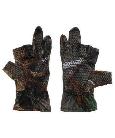 Emagentech 1 pair 3 low fingerless fishing gloves for men hunting kayak hiking camouflage summer anti-slip absorbing moisture fast drying slightly elastic knitted silicone xl