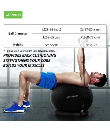Trideer Ball Chair 65cm with Base & Bands | Exercise & Stability Ball for Home Gym | Balance & Abs Workout | Relieve Back Pain | Black - Buy Online on GoSupps.com