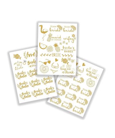 Bride to Be Bachelorette Party Tattoos - 50 Gold Metallic Designs - Team Bride Cheers Wifey Hot Bride - Waterproof & Non-toxic - Buy Online on GoSupps.com