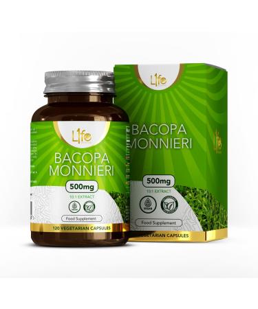 LN Bacopa Monnieri | 120 Vegan Bacopa Capsules - High Strength Brahmi Capsules - 500mg Bacopa per Serving | Non-GMO Gluten Dairy & Allergen Free | Manufactured in The UK