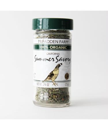 McFadden Farm Organic Summer Savory, Dried Herb, Grown and packed in the U.S.A., 0.74 oz. in glass jar
