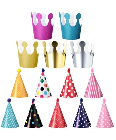 14 Pieces Pet Birthday Party Cone Paper Hats and Dog Birthday Crown Hat Adjustable Colorful Suitable for Cat and Dog Birthday Party Accessories