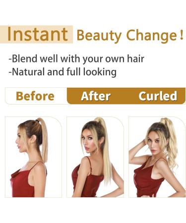 16 inch Wrap Around Ponytail Extension Human Hair 100% Real Remy One Piece Clip in Hair Pieces for Women Natural Invisible Highlights (80g #18P613 Ash Blonde&Bleach Blonde) - Buy Online on GoSupps.com