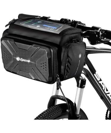 Epessa Bike Handlebar Bag,Bike Basket with Durable Quick Install & Release Double Clamp Bracket On the Handlebar,4L Capacity,Hard Housing,with Removable Shoulder Strap and Sensitive Touch Screen