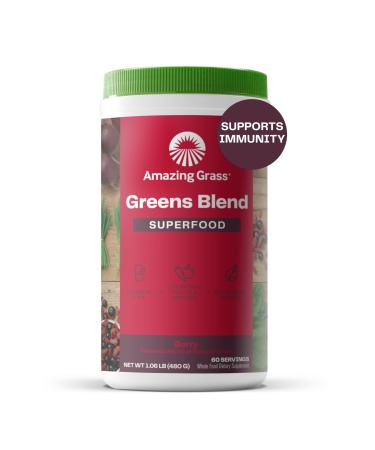 Amazing Grass Greens Blend Superfood: Super Greens Powder with Spirulina Chlorella Beet Root Powder Digestive Enzymes & Probiotics Berry 60 Servings (Packaging May Vary)