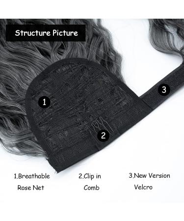 14 Grey Curly Wavy Ponytail Hair Extension - Heat Resistant Synthetic Clip-in for Women - Ombre Grey - Buy Online on GoSupps.com