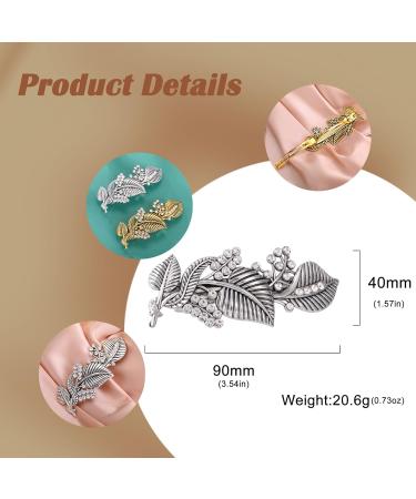 Dreamtimes Oak Leaf Hair Clip Zircon Round Hand Cast Metal Barrette Large Hand Crafted Barrette French Hair Clip Vintage Protection Hair Clip Barrettes Gift for Women Girl (SILVER) - Buy Online on GoSupps.com