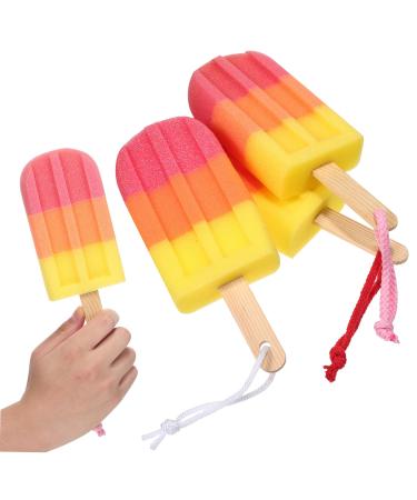 Healeved 3 Pcs Bath Sponge Ice Cream Brush Exfoliating Shower Sponge Body Bath Sponge for Kids Shower Sponge Brush Shower for Back Bath Sponge with Handle High Density Newborn Bath Ball