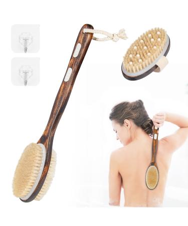 2 Set Back brush Bathing brush shower shower brush with long stem body brush peeling brush natural bristles bathing brush for removing dead skin cellulite improves lymph functions