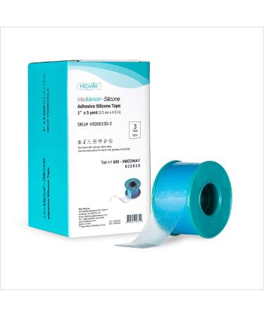 Medvance Soft Silicone Tape with Perforation for Easy Cut Size - 1" Width (3 Pack, 5 Yards) 180 Inch (Pack of 3)