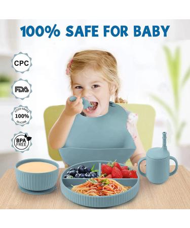 Baby Feeding Set - Silicone Bib, Suction Bowl, Spoon, Fork - Toddler Utensils - 6 Months (Light Blue) | Baby Led Weaning Supplies - Buy Online on GoSupps.com