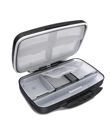 Travel Pill Organizer Large Portable Medication Organizer, Fullicon Oversize 8 Compartment Pill Box, Vitamin Travel Case Pill Holder - Airtight & Moistureproof (Black) Black Large