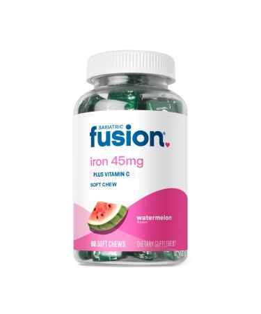 Bariatric Fusion Iron Supplement for Women Anemia | Chewable Iron with Vitamin C | Watermelon Flavored Soft Chew | Gentle on Stomach Ferrous Fumarate for Women and Men | Gluten Free | 60 Count
