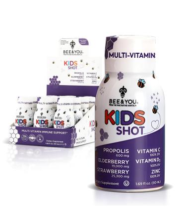 BEE and You Kids Immune Support Supplement 100% Natural Propolis Vitamin C Elderberry Raw Honey Antioxidants Alternative to Gummies Great Taste 12 Pack 1.69 fl. oz Each