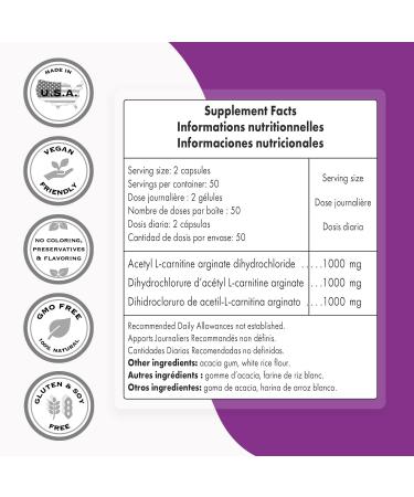 Supersmart Acetyl L Carnitine Arginate 1000mg - Brain Supplement - 120 Vegetarian Capsules - Buy Online on GoSupps.com