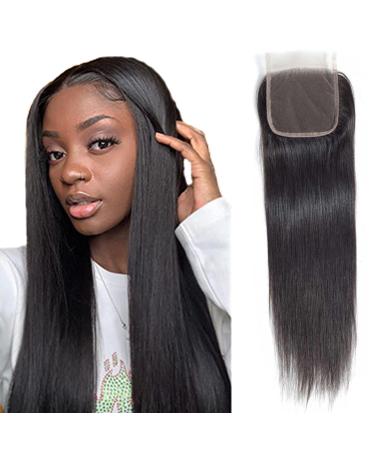 Closure Human Hair 4x4 Lace Straight HD Lace Frontal Transparent Lace Closure Human Hair Frontal Closure Pre Plucked with Natural Hairline Ear to Ear Natural Color Brazilian Hair for Women 20 Inch 20 Inch 4x4 Lace Closure