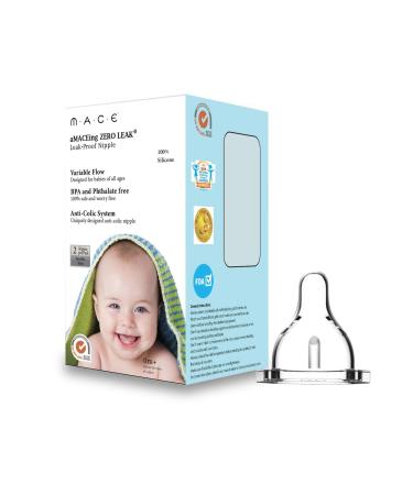 Made in USA aMACEing Zero Leak  Nipple with Anti-Colic Vent and Variable Flow (2 Pcs)