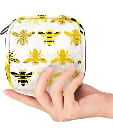 Stylish Menstruation Pad Bag with Zipper - Women's Golden Glitter Bee Napkin and Tampon Bag | Perfect for Women & Girls - Buy Online on GoSupps.com