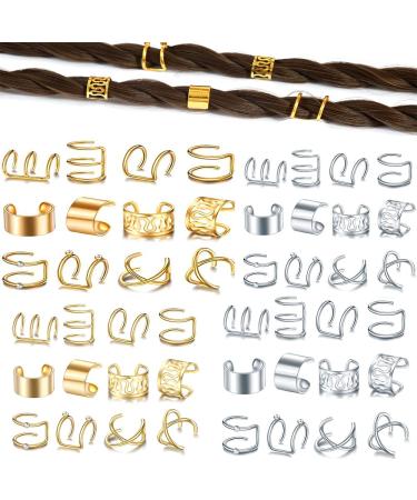 48Pcs Gold Silver Hair Braids Dreadlock Beads Cuffs Clips for Women Men - Non-Piercing Ear Beard Hair Accessories - Buy Online on GoSupps.com