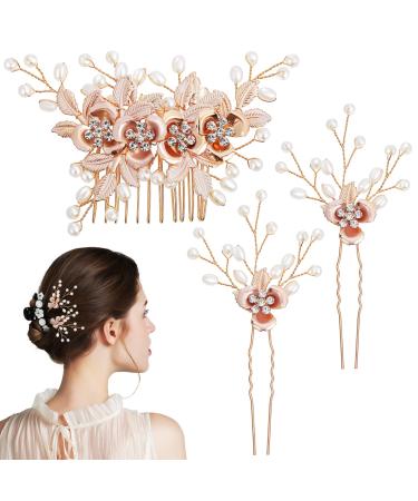 Mikinona 1 Set Leaf Pearl Hairpin Hairstyles Gold Hair Clips Hair Accessories for Women Wedding Hair Side Comb Pearl Hair Clips Hair Combs for Styling Accessory Hair Combs for Women Metal