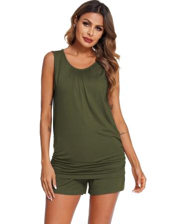Ekouaer Women's Nursing Pyjamas Set - Adjustable Elastic Waistband, Short Two Piece Breastfeeding Pajamas for Pregnancy - S-XXL, Green (Green A) - Buy Online on GoSupps.com
